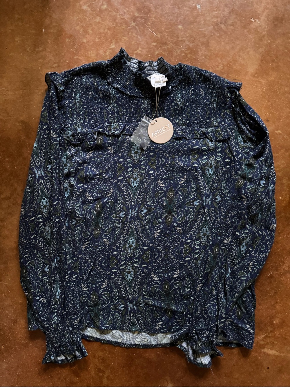 NWT Apricot Navy Patterned High-Neck Blouse - Picture 3 of 4